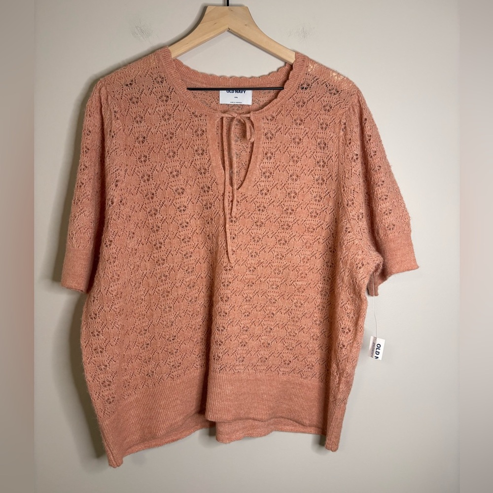 Women’s Old Navy lace-knit short-sleeve tie-neck sweater size XXL NWT